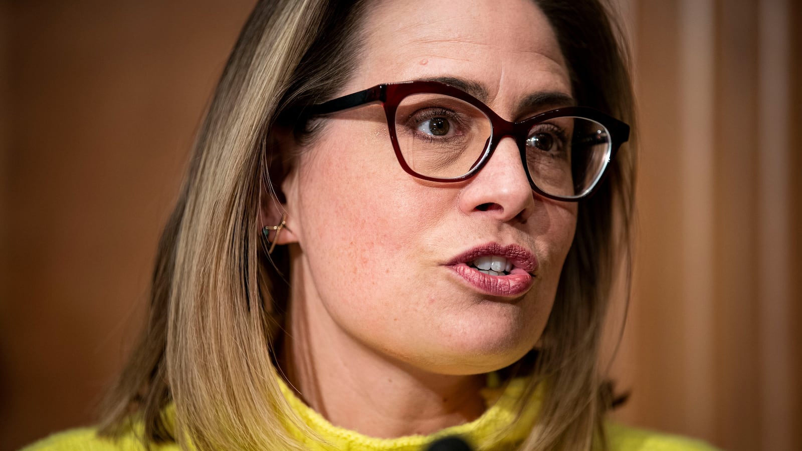 Sen. Kyrsten Sinema (I-AZ) speaks during a Senate Homeland Security and Governmental Affairs Committee confirmation hearing for Shalanda Young, director of the Office of Management and Budget (OMB) nominee for U.S. President Joe Biden, in Washington, D.C.