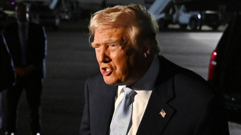 U.S. President Donald Trump speaks to reporters before boarding Air Force One on November 16, 2025 at Palm Beach International Airport in West Palm Beach, Florida. Trump spent the weekend at his Mar-A-Lago Club in Palm Beach, Florida.
