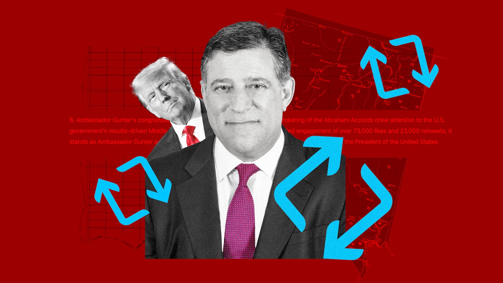 An illustration of Trump ambassador Jeffrey Ross Gunter runs for Nevada Senate seat.