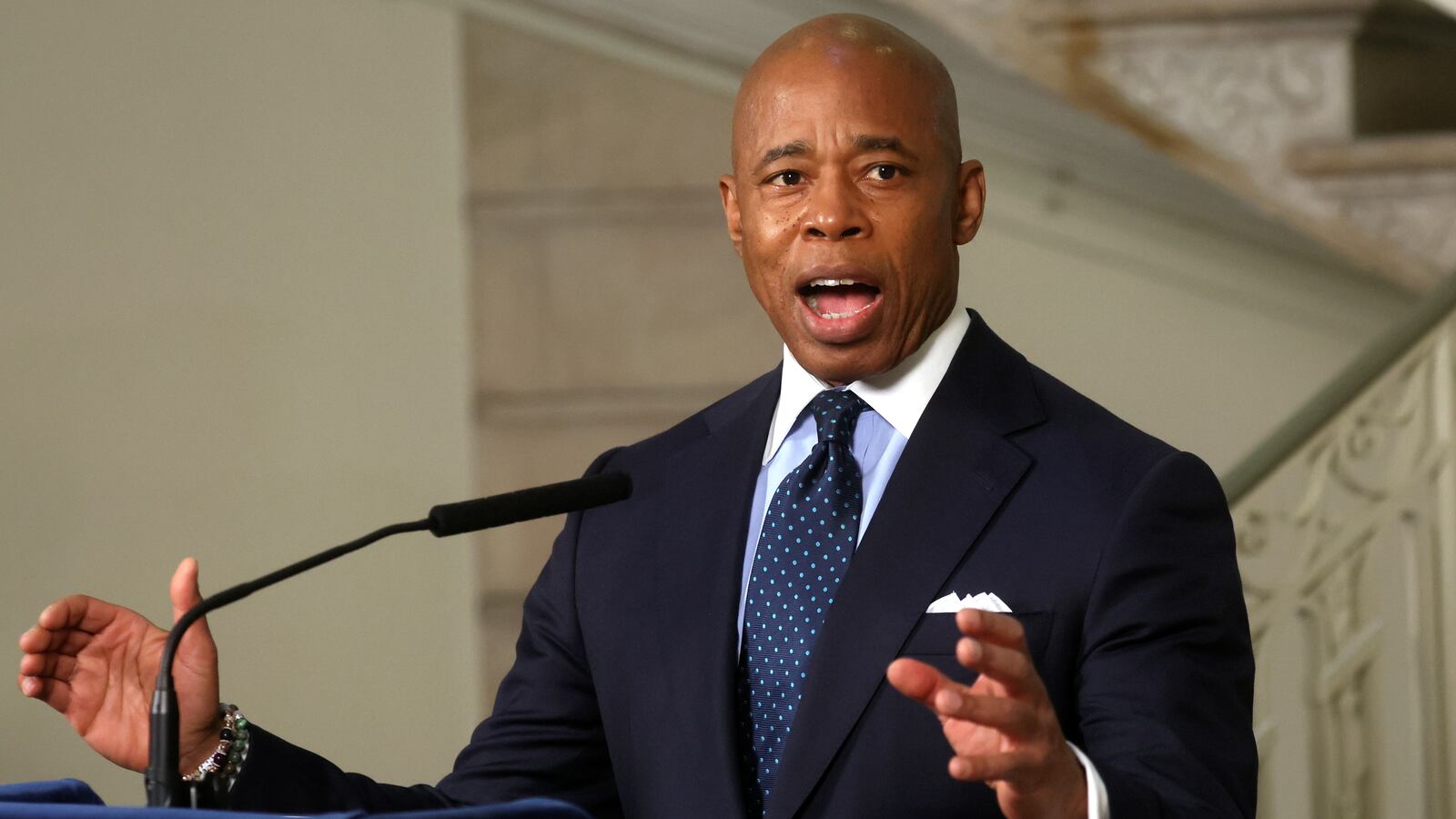 New York Mayor Eric Adams speaks during a news conference at City Hall in New York City, U.S., January 24, 2022.