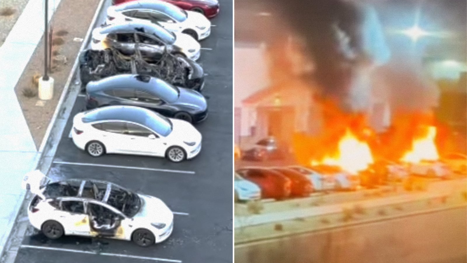 Teslas were lit on fire at a Tesla service center in Las Vegas, Nevada.