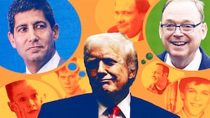 Donald Trump, Kevin Warsh and Kevin Hassett against a background of Kevins in pop culture.