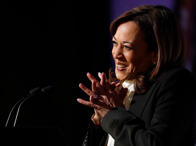 Former U.S. Vice President Kamala Harris delivers a keynote address on April 30, 2025 in San Francisco, California.