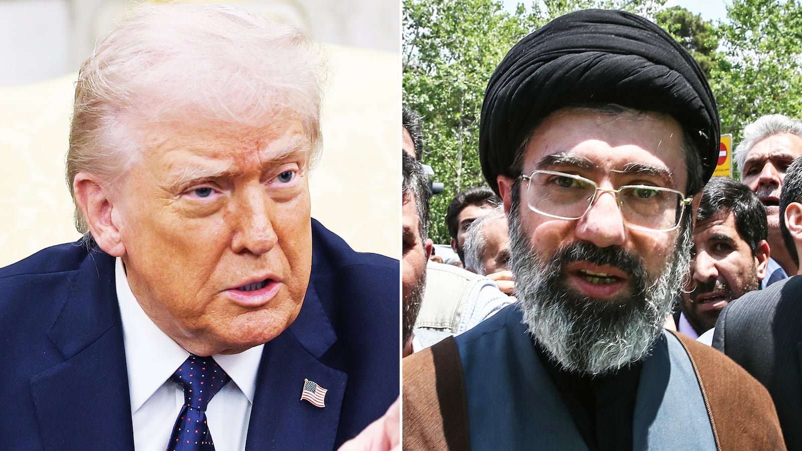 Donald Trump and Mojtaba Khamenei, son of the late Iranian Supreme Leader Ayatollah Ali Khamenei.