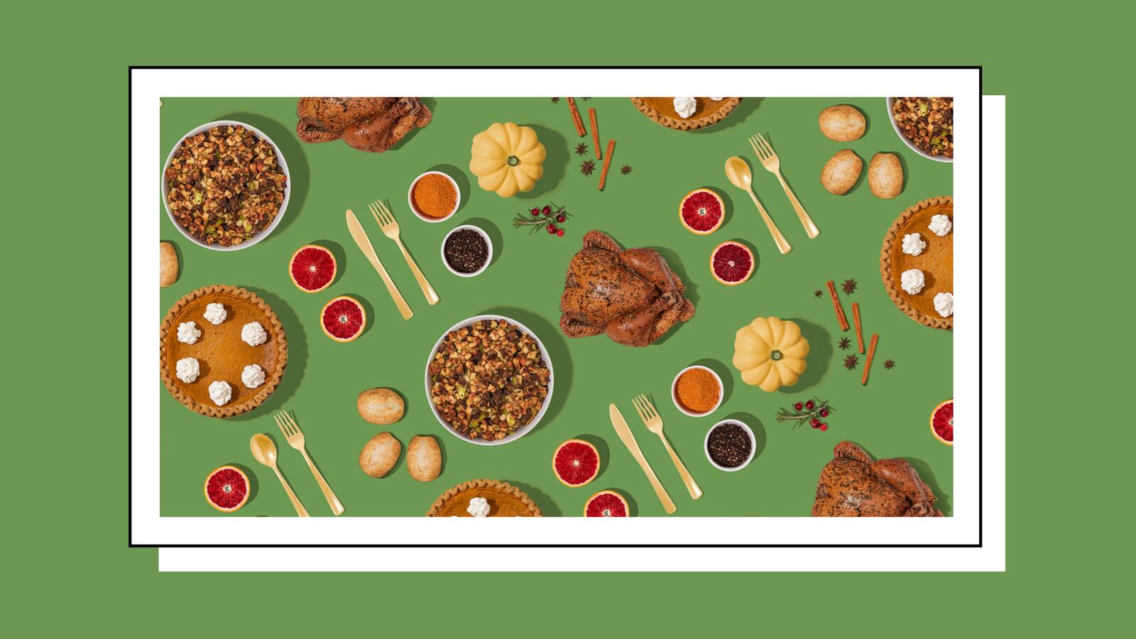 Turkey and other Thanksgiving dishes on a table.