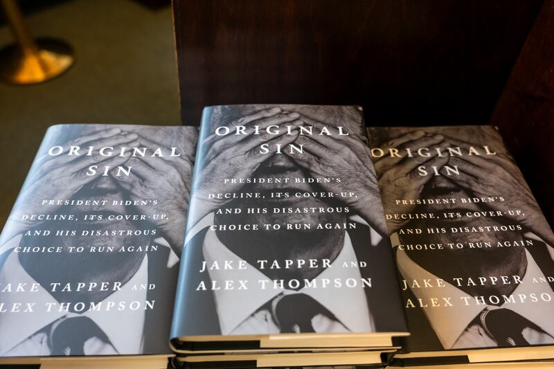 The newly released book "Original Sin" about Joe Biden's mental and physical fitness during his run for a second term as president, is displayed at a Manhattan bookstore on May 20, 2025 in New York City. The book, which accuses a small group of the former president's friends and aides of hiding his deteriorating health, comes as Biden has announced that he has cancer.