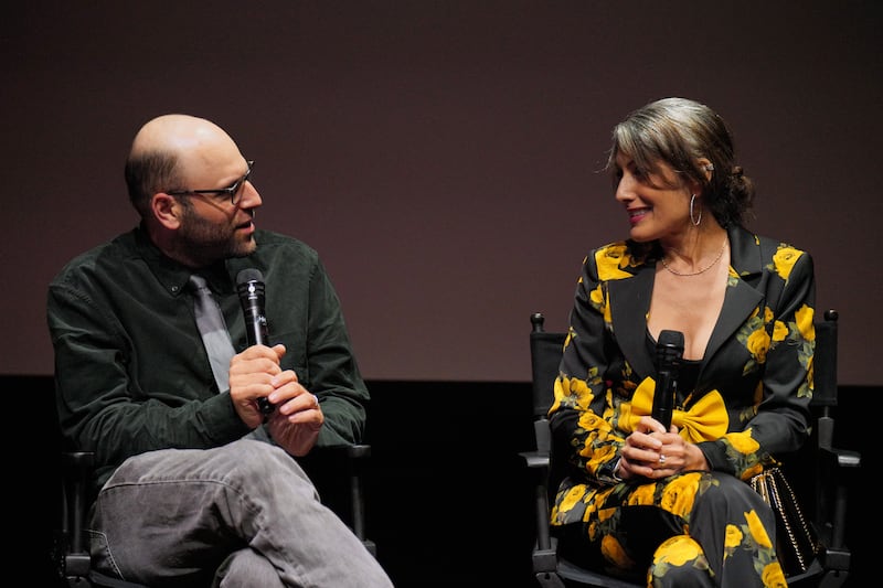 LOS ANGELES, CALIFORNIA - AUGUST 18: (L-R) Raphael Bob-Waksberg and Lisa Edelstein speak onstage during Netflix's 'Long Story Short' Los Angeles Special Screening at Netflix Tudum Theater on August 18, 2025 in Los Angeles, California. (Photo by Gonzalo Marroquin/Getty Images for Netflix)
