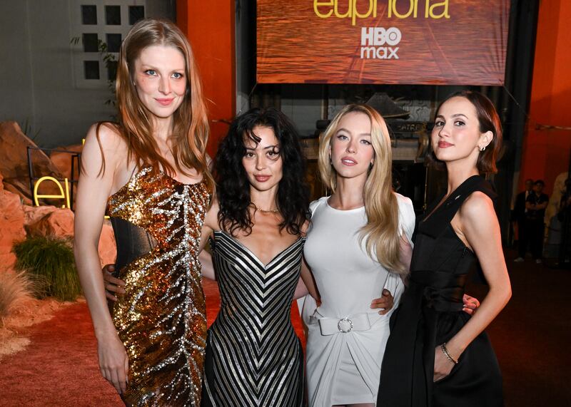 Hunter Schafer, Alexa Demie, Sydney Sweeney and Maude Apatow at HBO's "Euphoria" Season 3 Premiere held at TCL Chinese Theatre on April 07, 2026