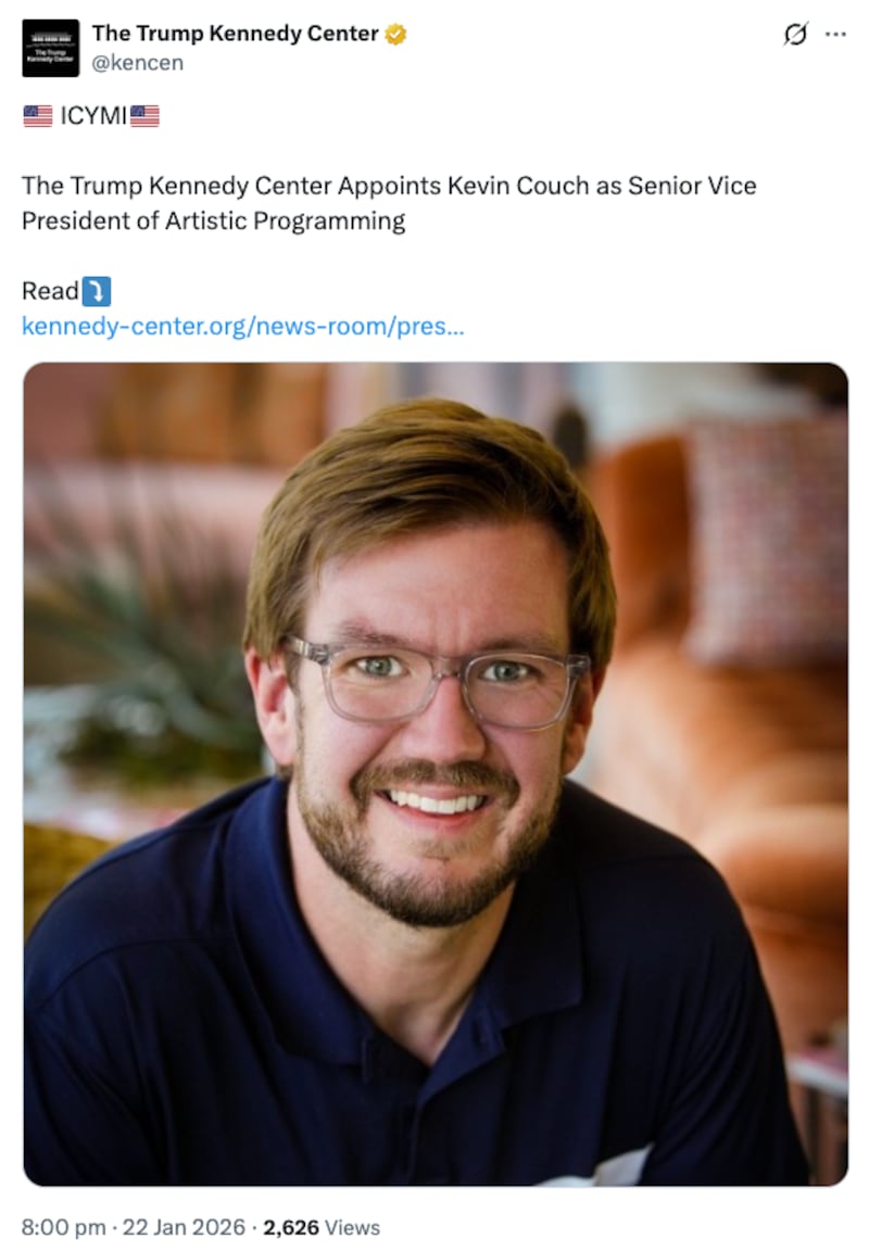 Kennedy Center announcement of Kevin Couch appointment