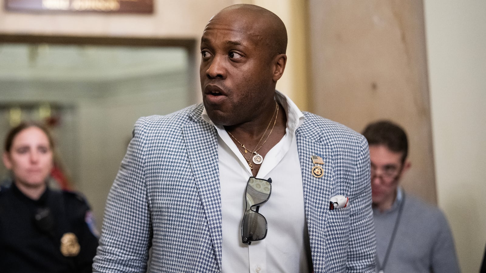 UNITED STATES - DECEMBER 20: Rep. Wesley Hunt, R-Texas, leaves the office of Speaker of the House Mike Johnson, R-La., as members worked on a plan to fund the government and avert a shutdown in the U.S. Capitol on Friday, December 20, 2024. (Tom Williams/CQ-Roll Call, Inc via Getty Images)