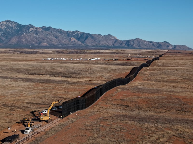 A drone view of a new section of border wall being constructed in Arizona’s San Rafael Valley in Santa Cruz County, Arizona, U.S., December 16, 2025.