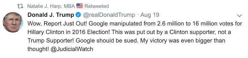 Harp retweeting Trump's election denial.