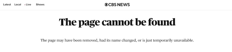 The CBS News web page that had hosted a trailer for a '60 Minutes' segment about CECOT, which was pulled at the last minute by Bari Weiss.