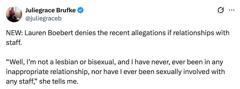 Juliegrace Brufke reports Lauren Boebert's denial of the alleged affairs.