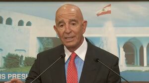 US envoy Tom Barrack addresses media in Lebanon.