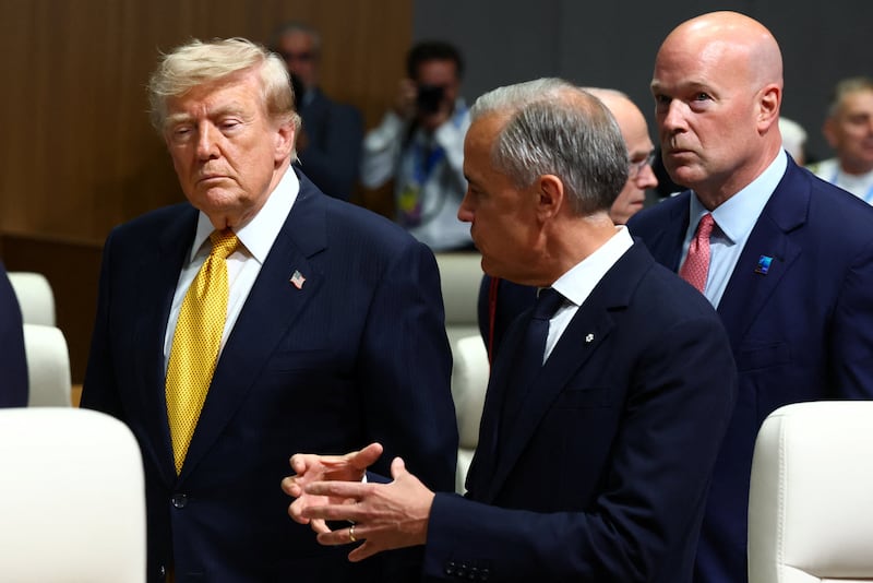 U.S. President Donald Trump and Canada's Prime Minister Mark Carney attend a meeting of the North Atlantic Council (NAC) during the NATO leaders' summit in Ankara, Turkey, July 8, 2026.
