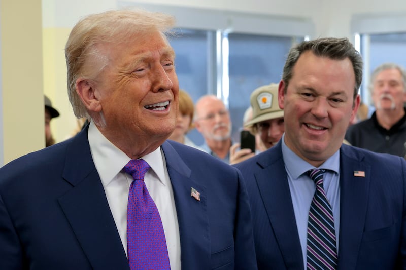 President Donald Trump and Lieutenant Governor of Georgia Burt Jones visit The Varsity on February 19, 2026 in Rome, Georgia.