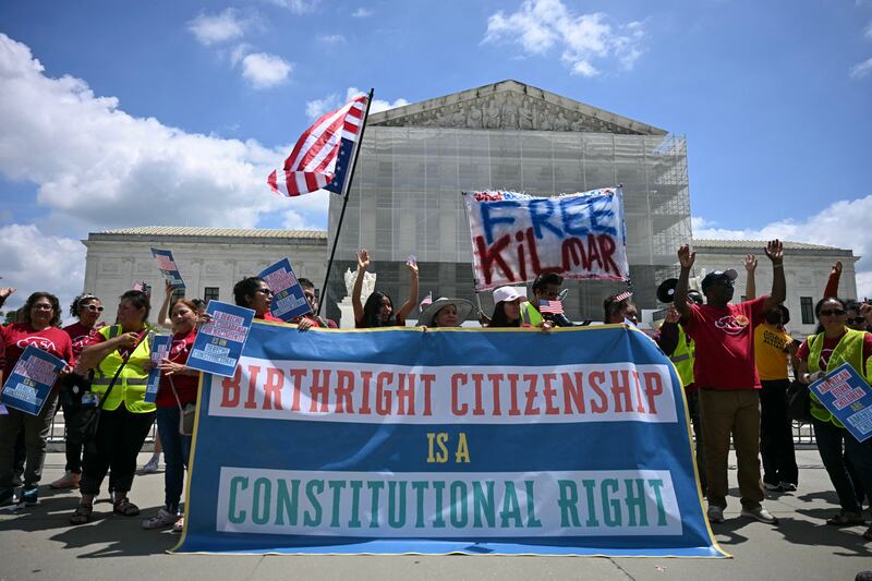 Protesters outside the Supreme Court demonstrate against Trump's move to end birthright citizenship.