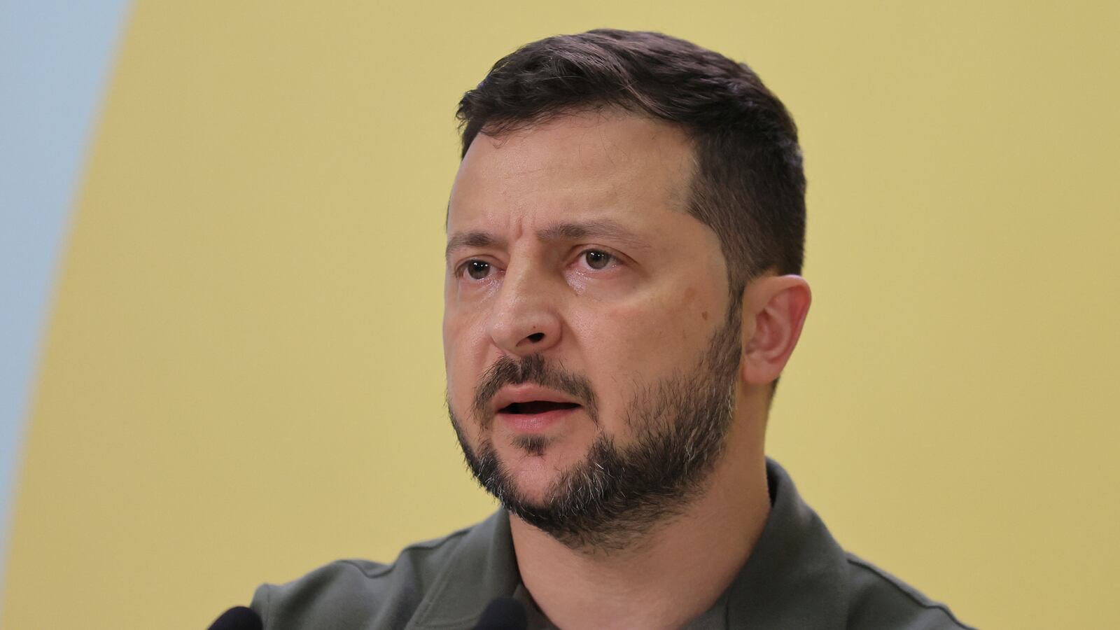 Ukrainian President Volodymyr Zelensky speaks at the press conference after the opening session of Crimea Platform conference in Kyiv, Ukraine, Aug. 23, 2023.