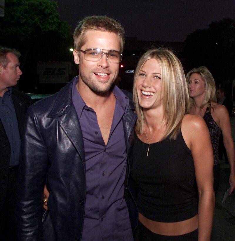 Brad Pitt and Jennifer Aniston attend the premiere of 'Rock Star' in Los Angeles in 2001.