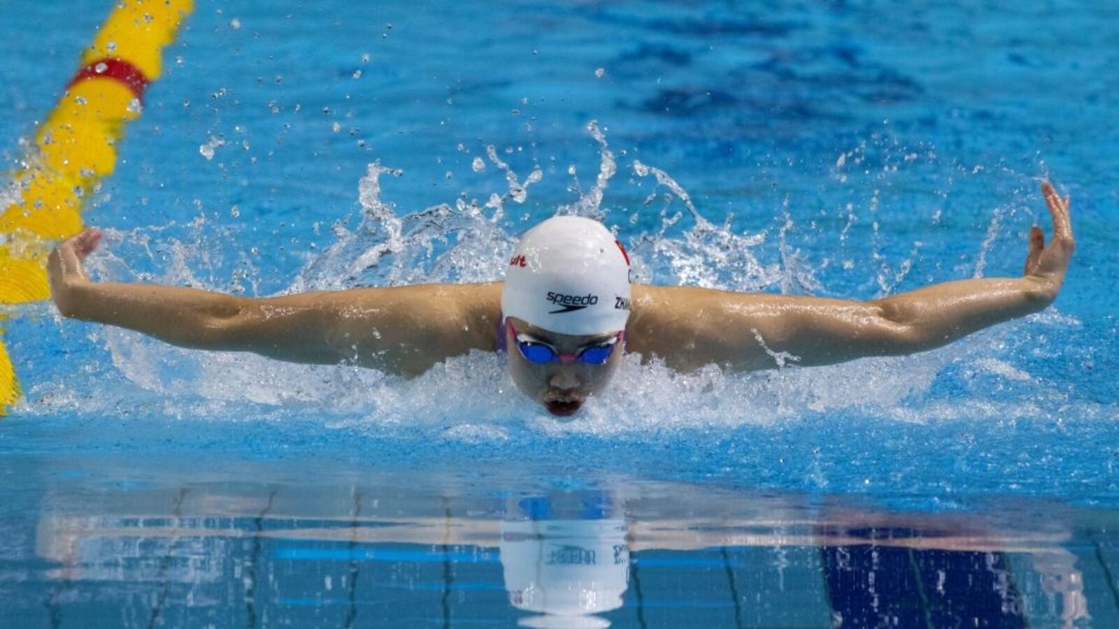Zhang Yufei of China competes during the women's 100m butterfly final at the World Aquatics Swimming World Cup 2023.