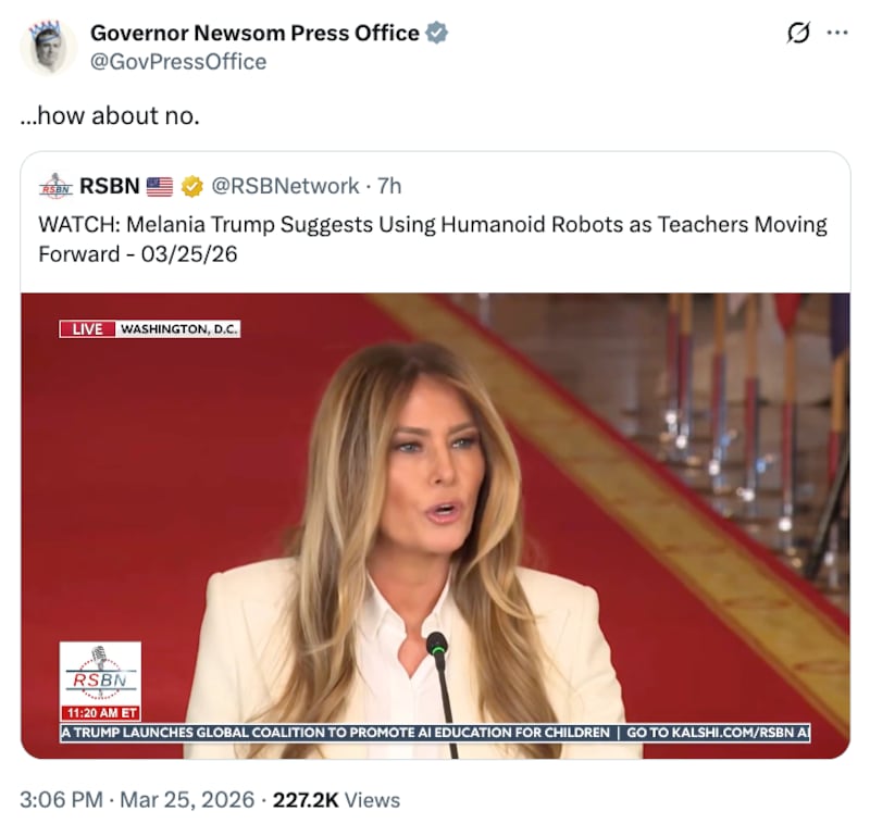 Gavin Newsom Melania Trump