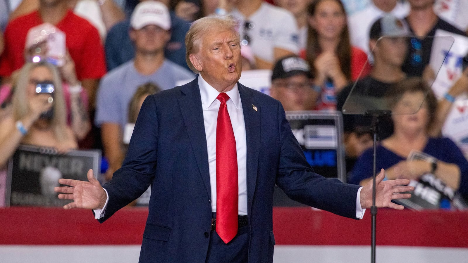 Donald Trump speaking at a rally in St. Cloud, Minnesota.