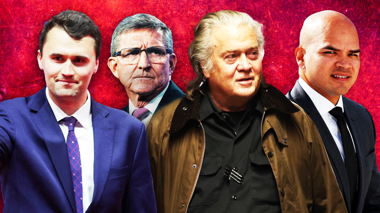 Charlie Kirk, Michael Flynn, Steve Bannon, Walt Nauta