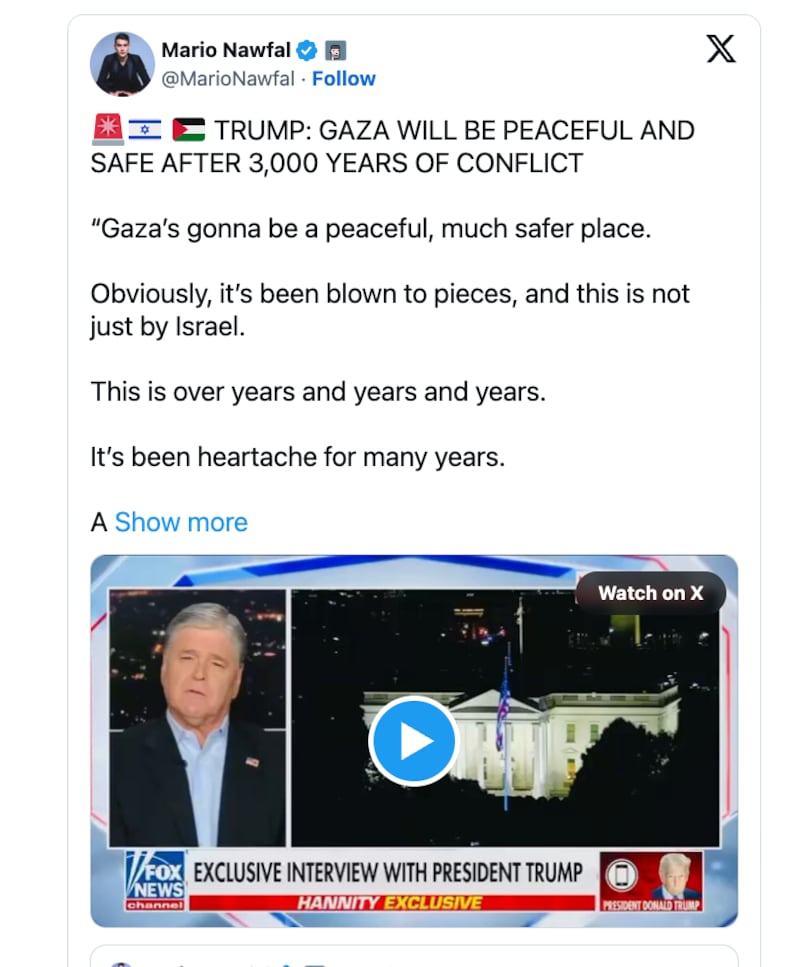 Trump says he has finally ended the 3,000-year war in the Middle East.