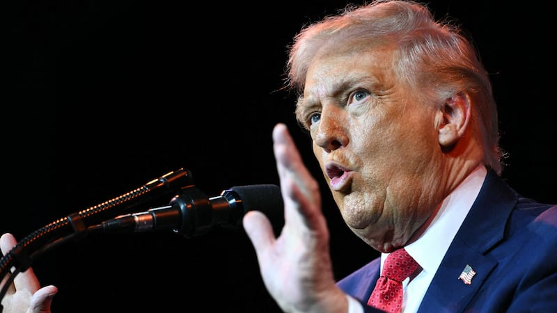 US President Donald Trump speaks during the House Republican Party (GOP) member retreat at the Kennedy Center.