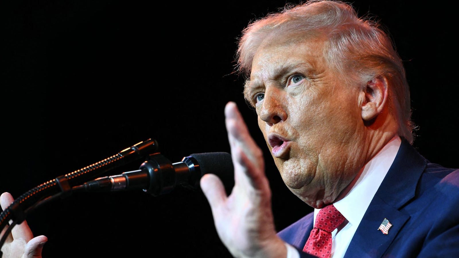 US President Donald Trump speaks during the House Republican Party (GOP) member retreat at the Kennedy Center.