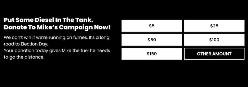 Another reference on Collins' website asking for diesel money.