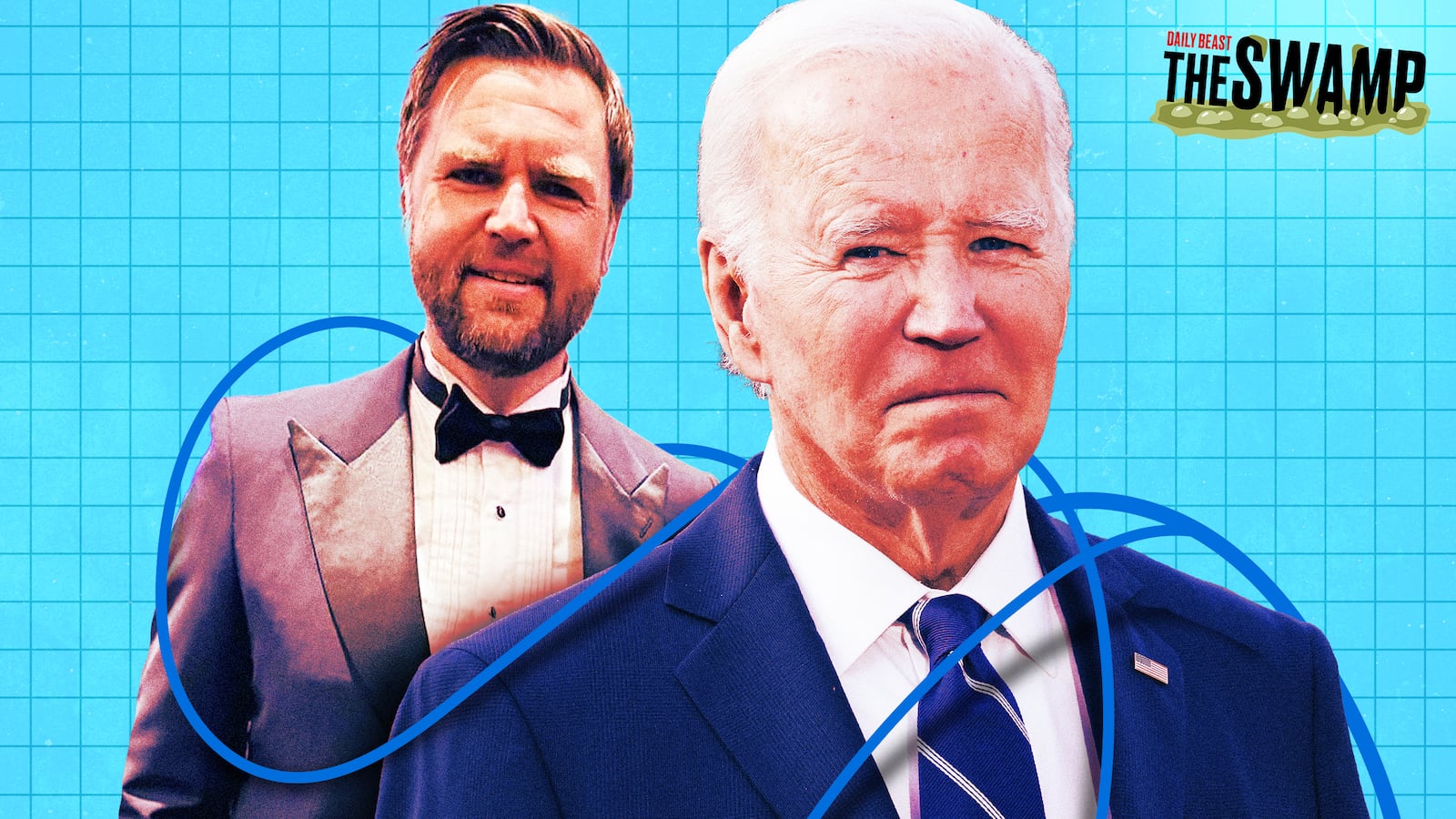 A photo illustration of JD Vance and Joe Biden for The Swamp.