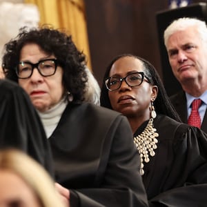 Justice John Roberts, US Supreme Court Associate Justice Sonia Sotomayor and US Associate Supreme Court Justice Ketanji Brown Jackson