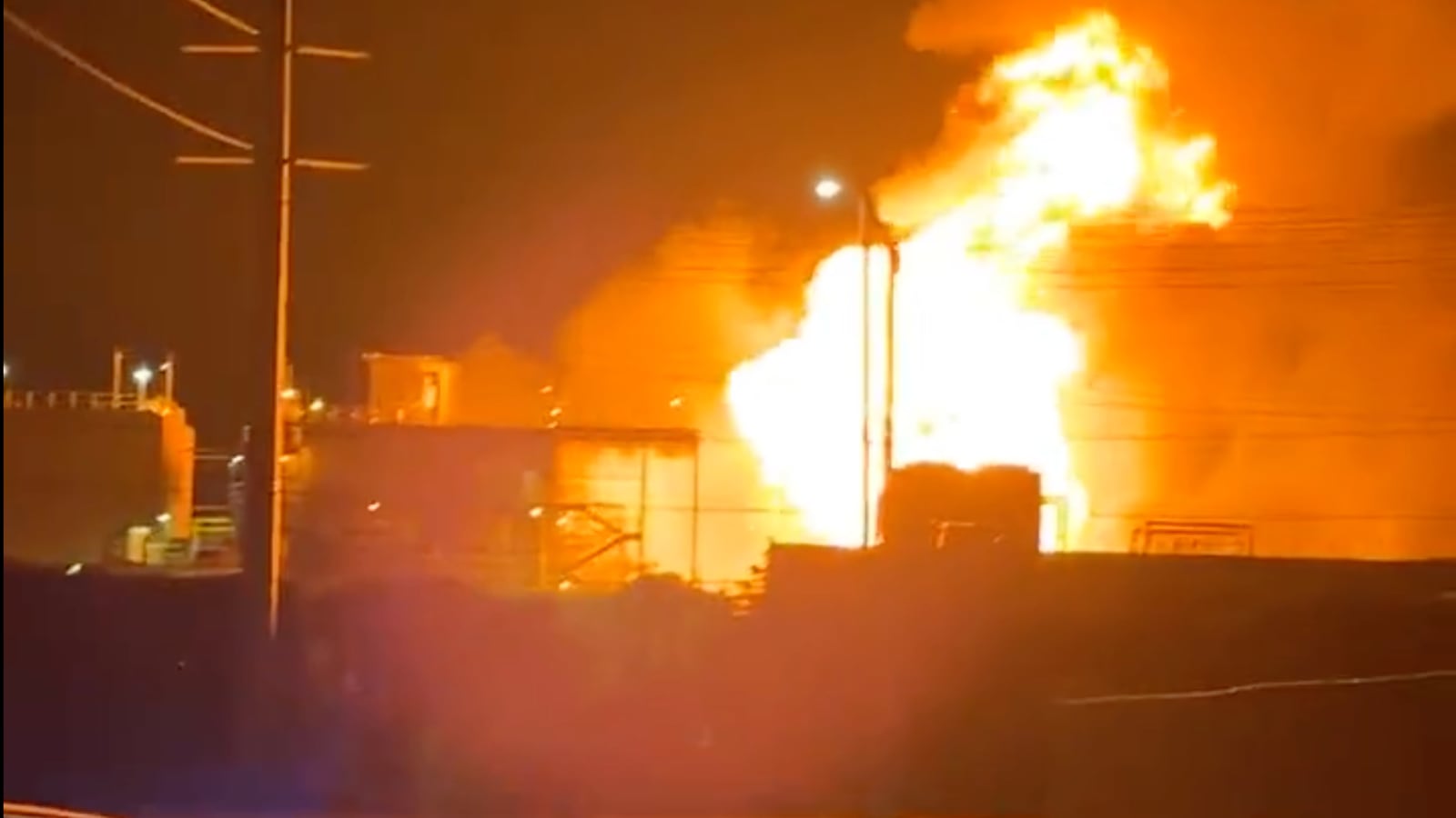 A fire rages at the Sherwin-Williams paint plant in Garland, Texas.