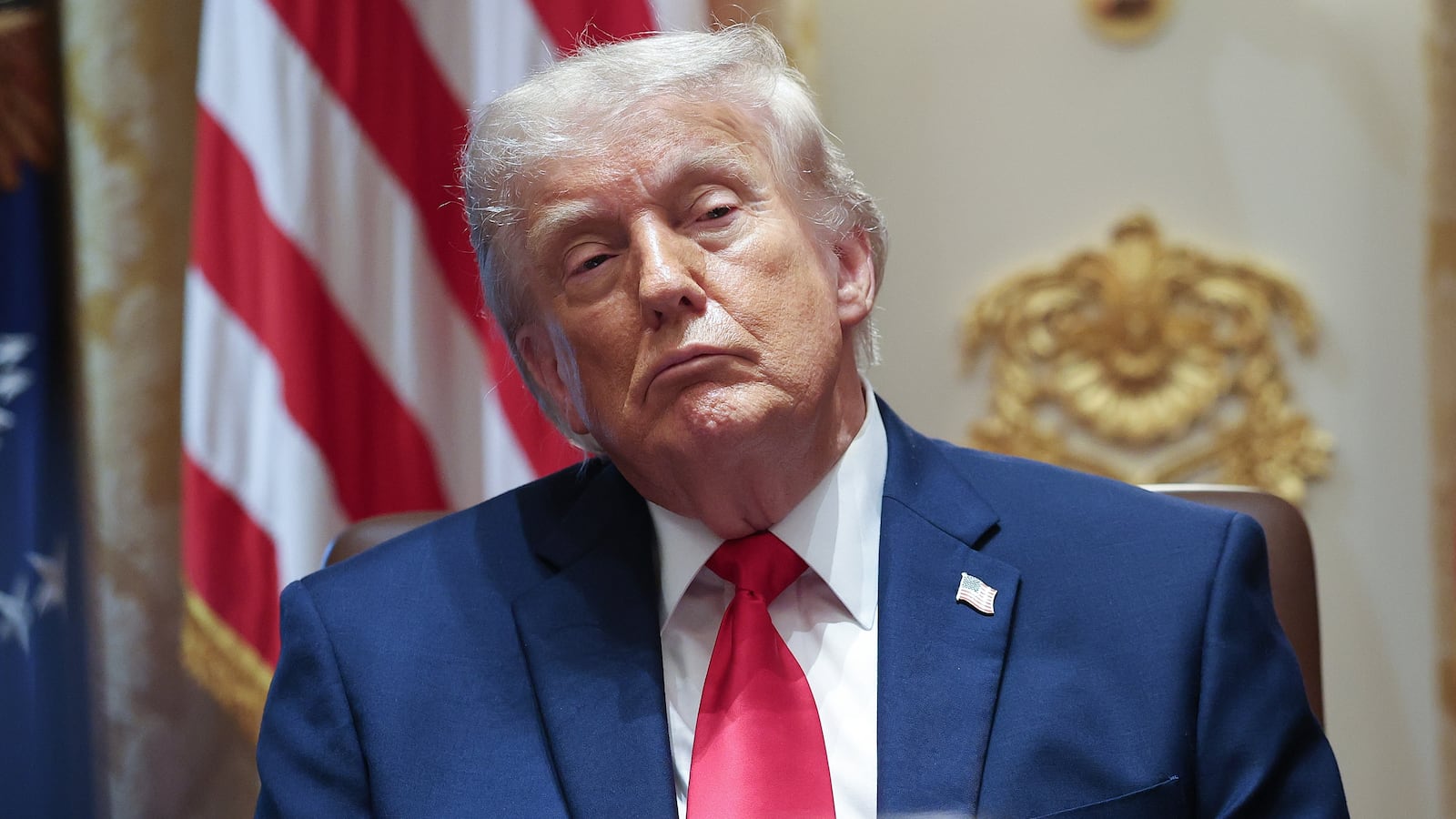 President Donald Trump listens to members of his Cabinet speak during a meeting in the Cabinet Room of the White House on May 27, 2026 in Washington, DC.