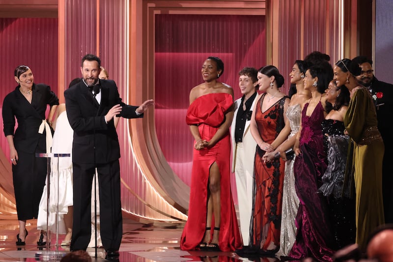 Noah Wyle speaks as he and cast members of “The Pitt” accept the award for Outstanding Performance by an Ensemble in a Drama Series onstage during the 32nd Annual Actor Awards.