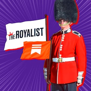 The Royalist logo next to the Substack logo next to a British Royal Guard.