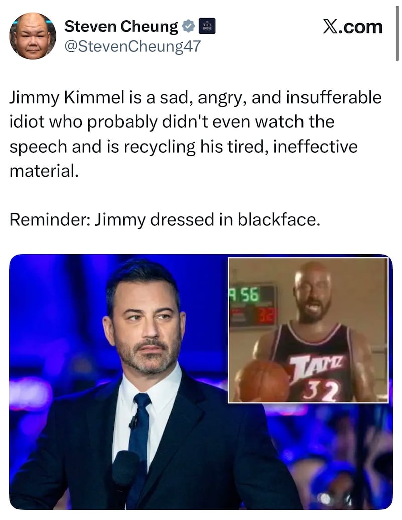 Steven Cheung tweet Jimmy Kimmel