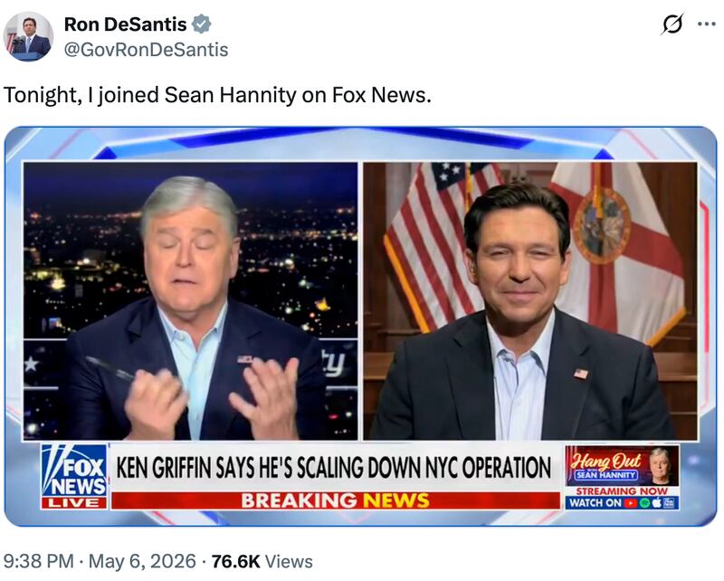 Ron DeSantis and Sean Hannity on Fox News.