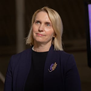 US Ambassador to Ukraine, Bridget Brink, visits a port on April 26, 2023 in Izmail, Ukraine.