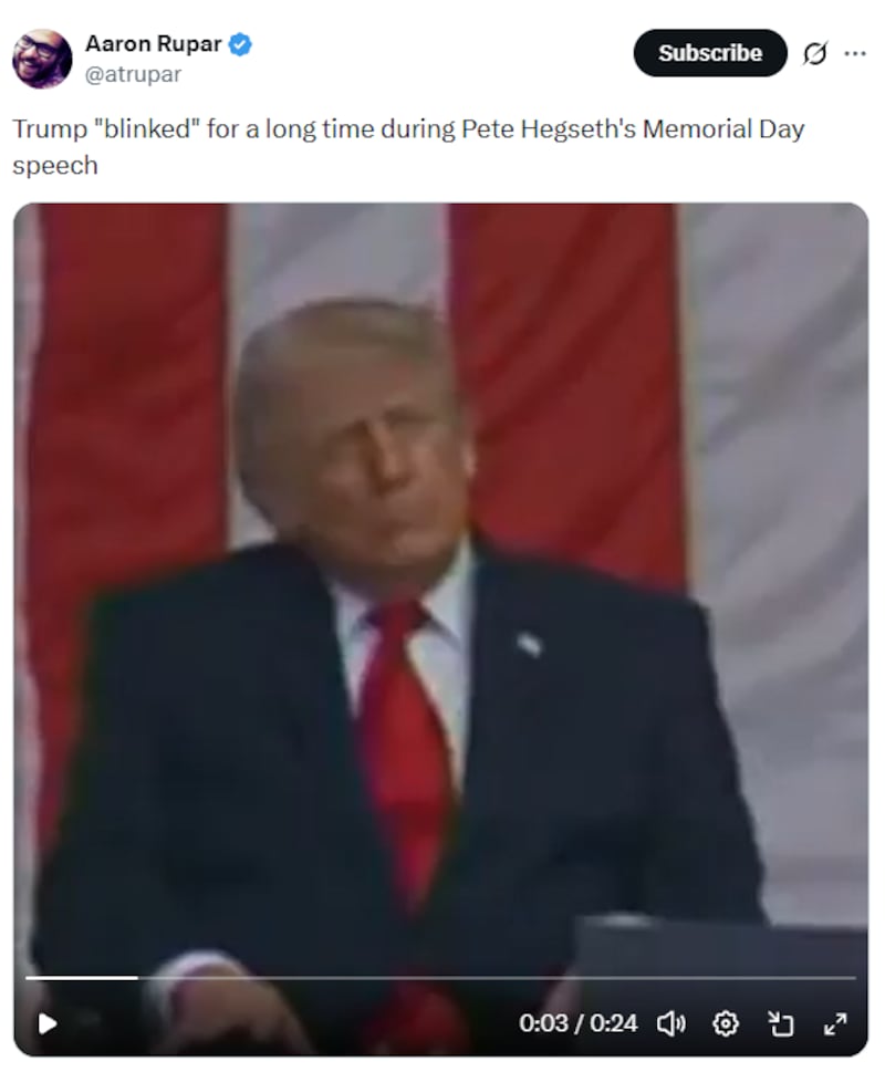 Trump was seen with his eyes closed during Hegseth's speech.