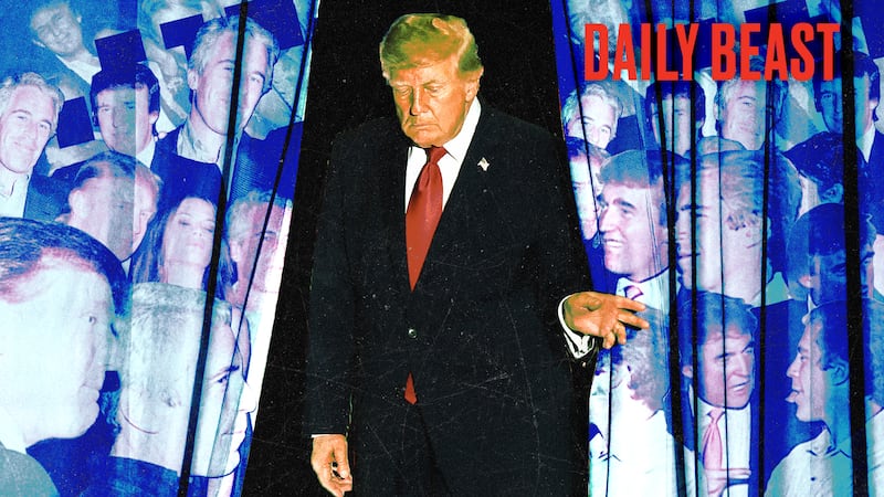 A photo illustration of Donald Trump and Jeffrey Epstein for TDB podcast.