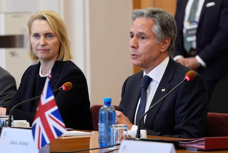 Then-U.S. Secretary of State Antony Blinken and U.S. Ambassador to Ukraine Bridget Brink in Kyiv, Ukraine, in 2024.