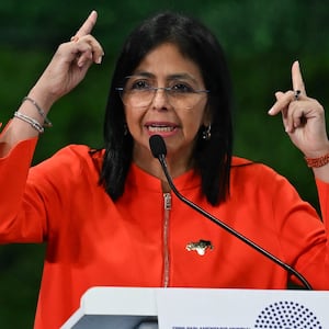 Venezuela's Vice President Delcy Rodriguez speaks during the Antifascist Global Parliamentary Forum in Caracas on November 5, 2024. (Photo by Juan BARRETO / AFP) (Photo by JUAN BARRETO/AFP via Getty Images)