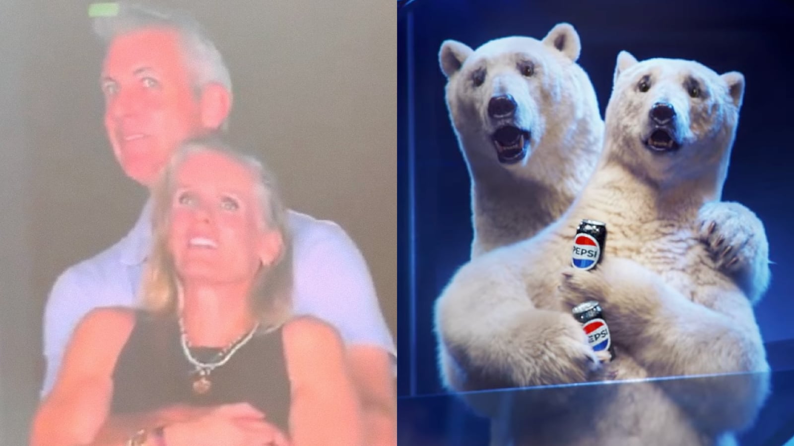 Coldplay Affair couple next to polar bear parody couple.