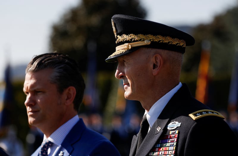 General Randy George, Chief of Staff of the U.S. Army stands next to the U.S. Defense Secretary Pete Hegseth during a ceremony honoring prisoners of war, at the Pentagon in Washington, D.C. U.S., September 19, 2025. REUTERS/Daniel Becerril