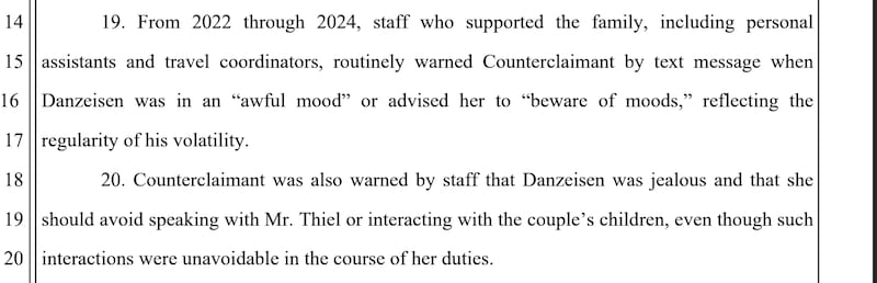New details of Danzeisen's alleged unhinged behavior have surfaced from the counterclaim.