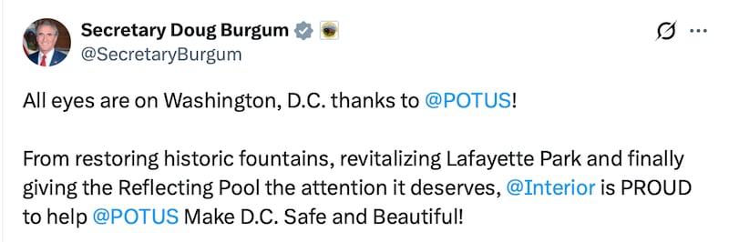 Burgum thanked Trump for the series of renovation projects in Washington.