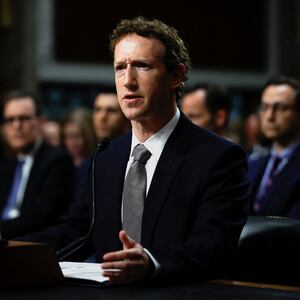 Meta's CEO Mark Zuckerberg reacts as he testifies during the Senate Judiciary Committee hearing on online child sexual exploitation at the U.S. Capitol on January 31, 2024.